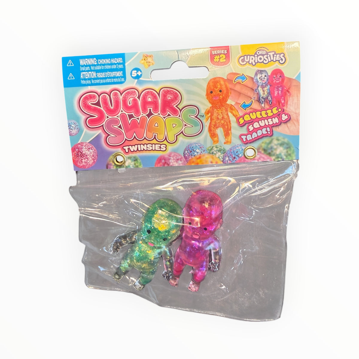 Southern Charm Collectibles Sugar Swaps Twinsies glittery green and pink squishy baby figures in original packaging